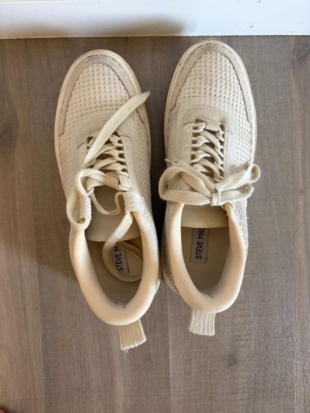Steve Madden Beige Woven Low-Top Sneakers